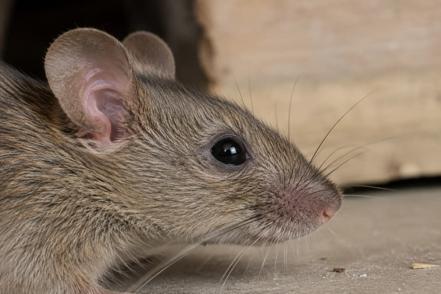 Kopfprofil einer Hausmaus mit zugespitzter Schnauze